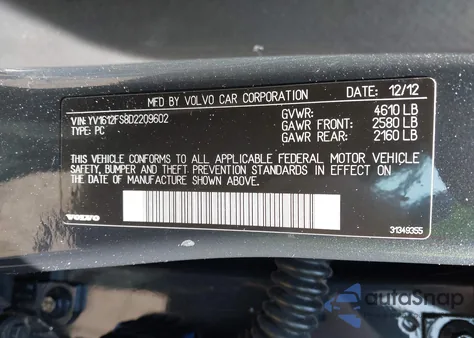 2013 Volvo S60 T5 from USA, damaged, VIN YV1612FS8D2209602